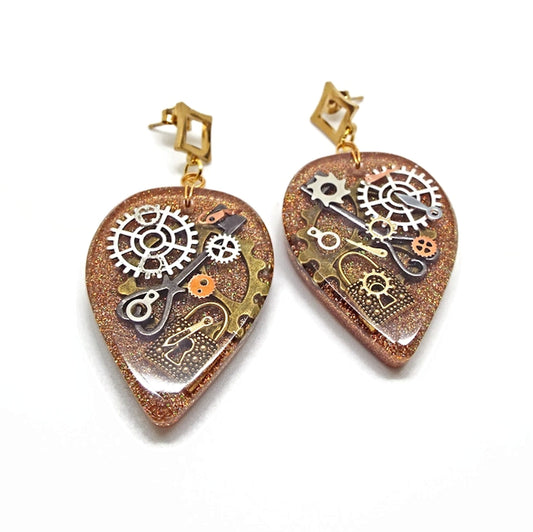 Gold Steampunk Earrings with Stainless Steel Earwires