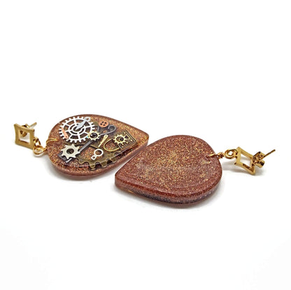 Gold Steampunk Earrings with Stainless Steel Earwires