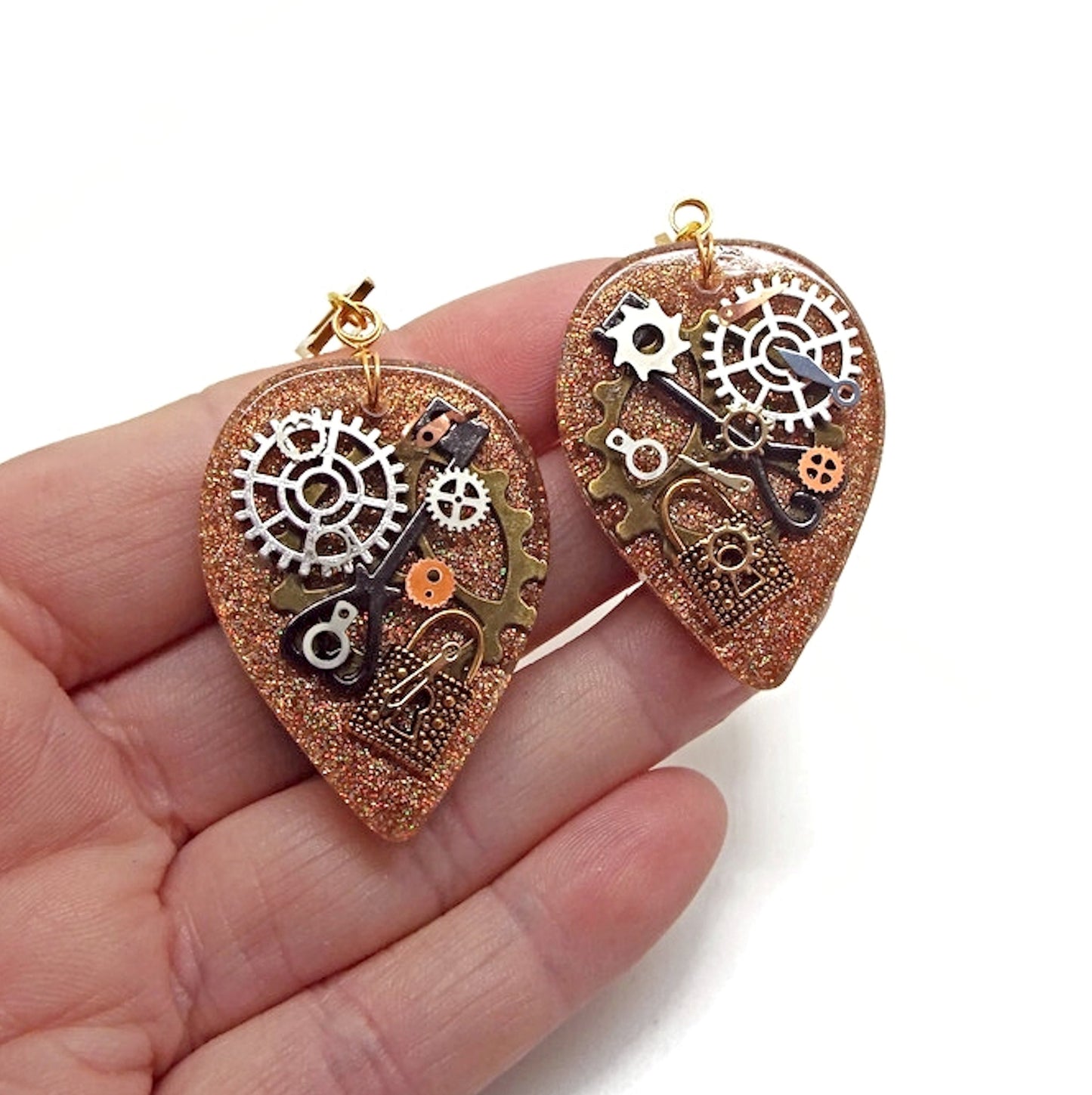 Gold Steampunk Earrings with Stainless Steel Earwires