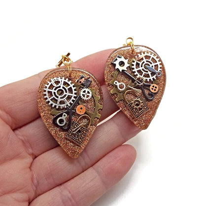 Gold Steampunk Earrings with Stainless Steel Earwires