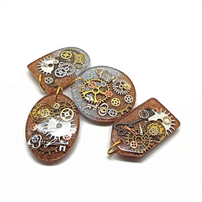4 Handmade Steampunk Pendants with Metal Inclusions