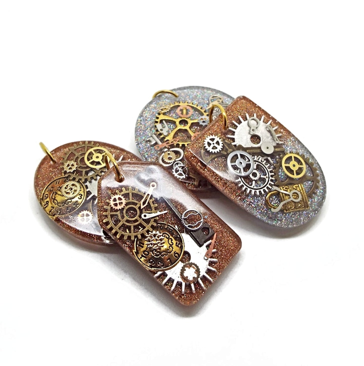 4 Handmade Steampunk Pendants with Metal Inclusions