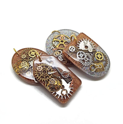 4 Handmade Steampunk Pendants with Metal Inclusions