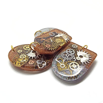 4 Handmade Steampunk Pendants with Metal Inclusions