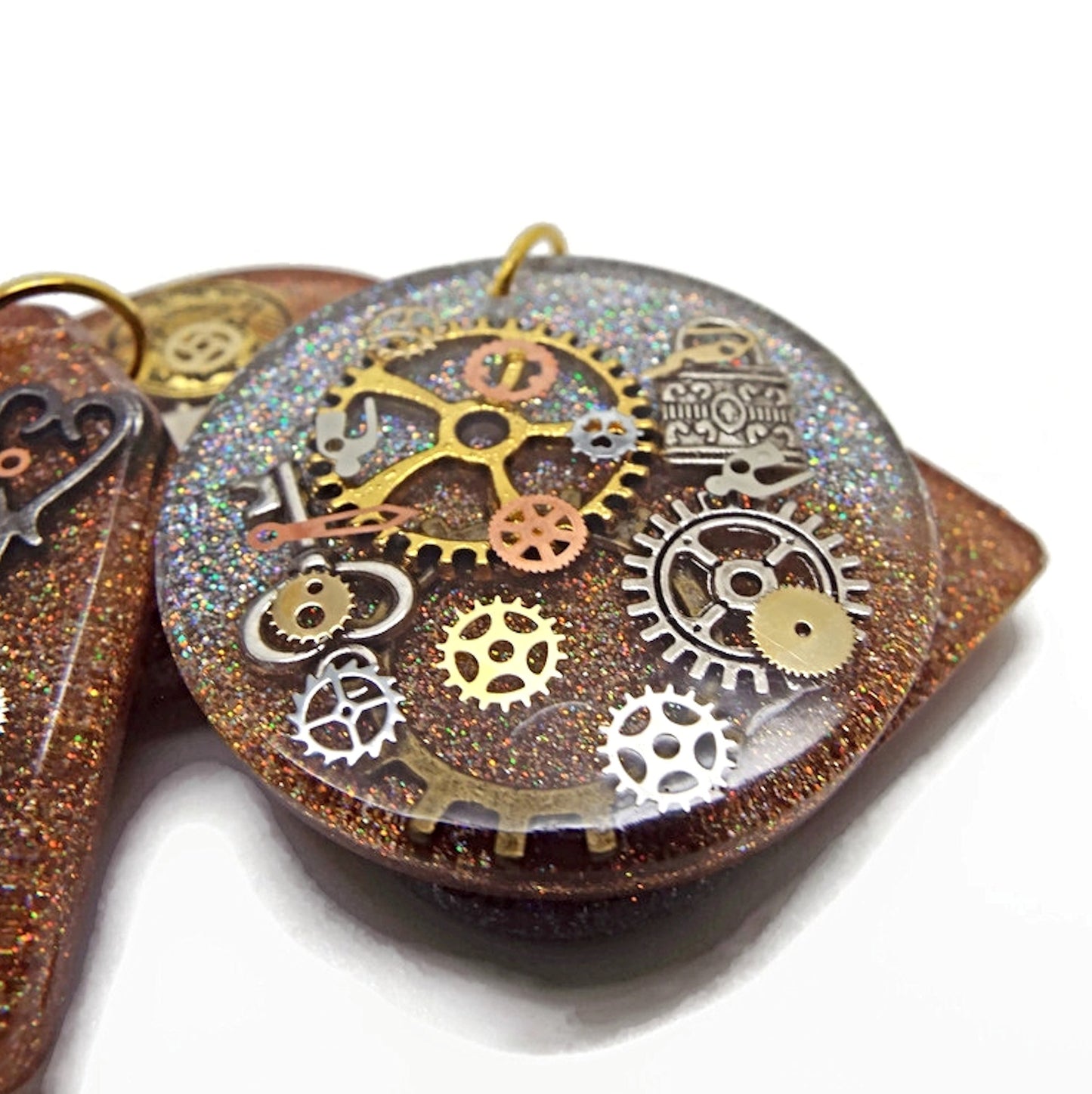 4 Handmade Steampunk Pendants with Metal Inclusions