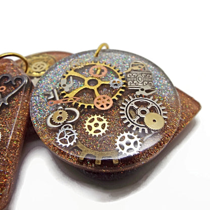 4 Handmade Steampunk Pendants with Metal Inclusions