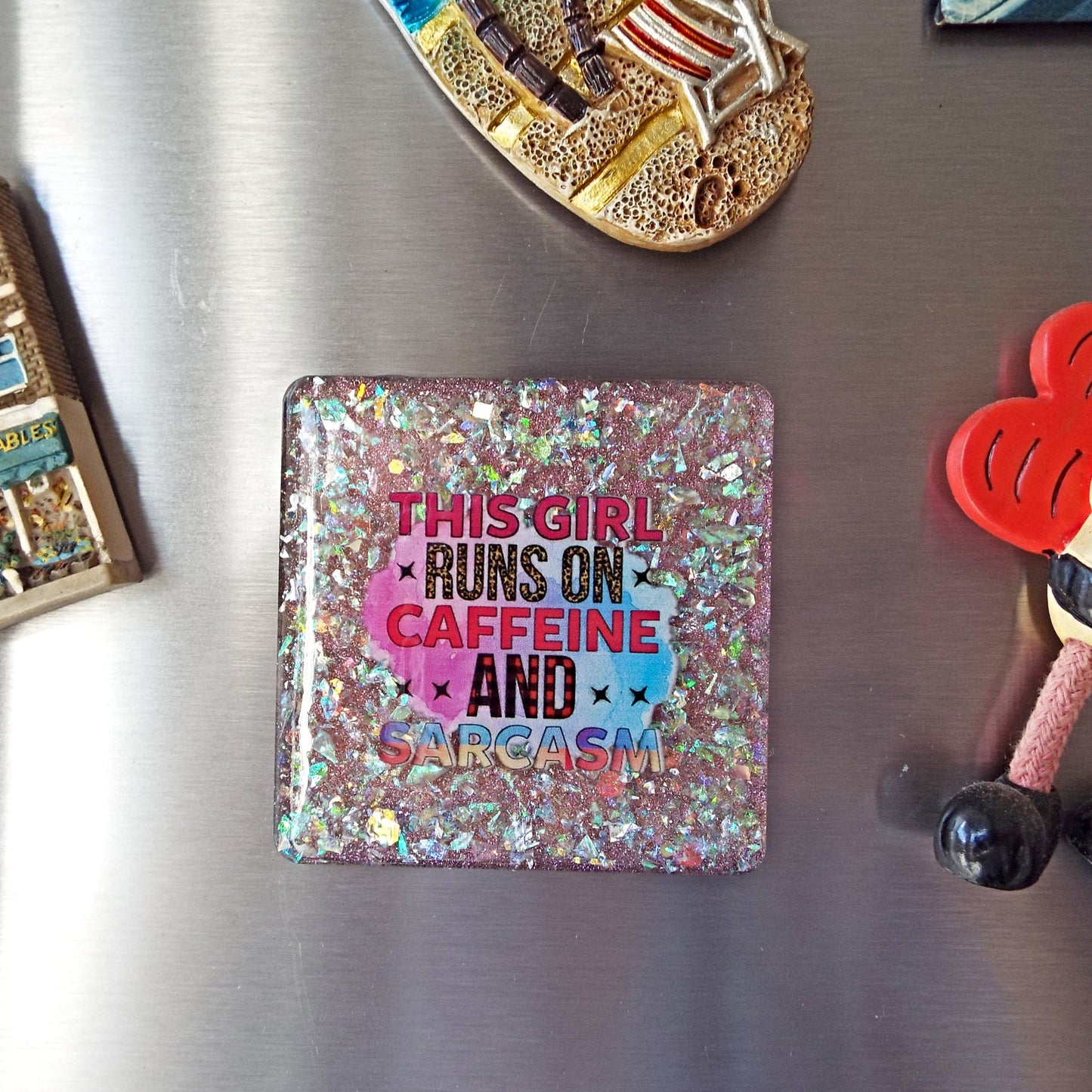 Funny Handmade Fridge Magnet in Resin and Glitter