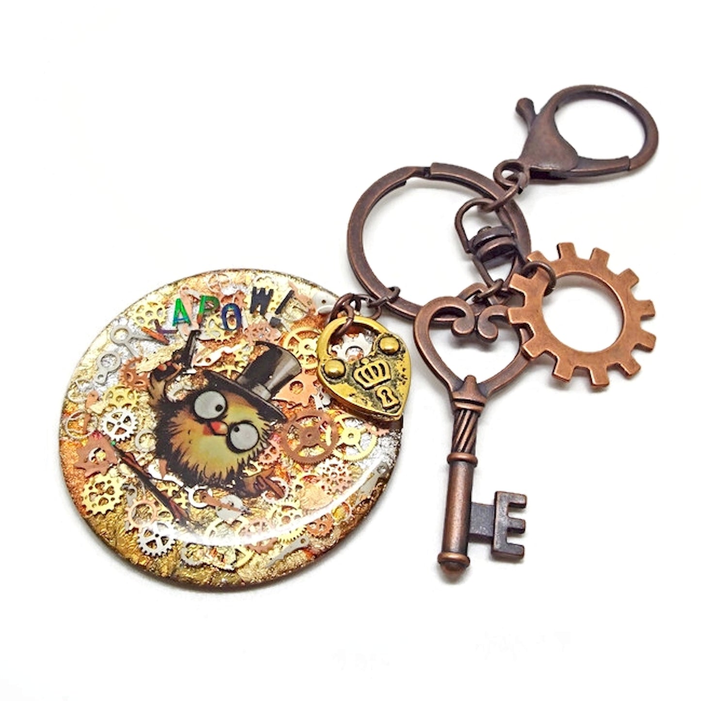 Funny Steampunk Bag Charm with Top Hat Bird