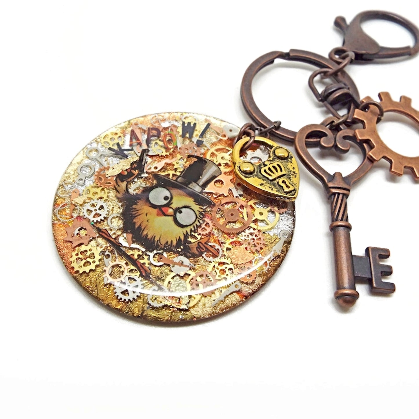Funny Steampunk Bag Charm with Top Hat Bird