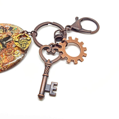 Funny Steampunk Bag Charm with Top Hat Bird