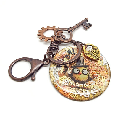 Funny Steampunk Bag Charm with Top Hat Bird