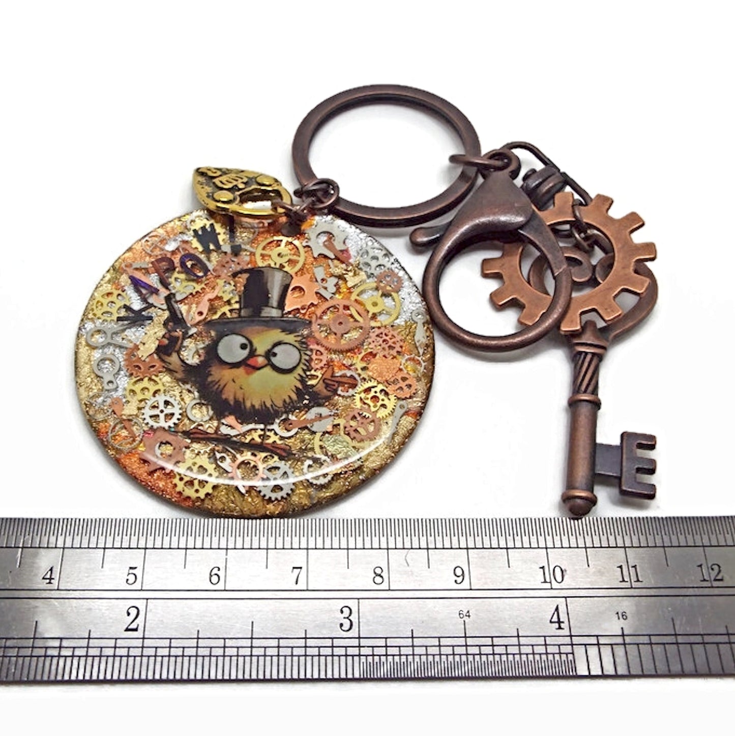 Funny Steampunk Bag Charm with Top Hat Bird