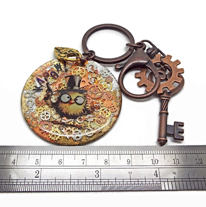 Funny Steampunk Bag Charm with Top Hat Bird