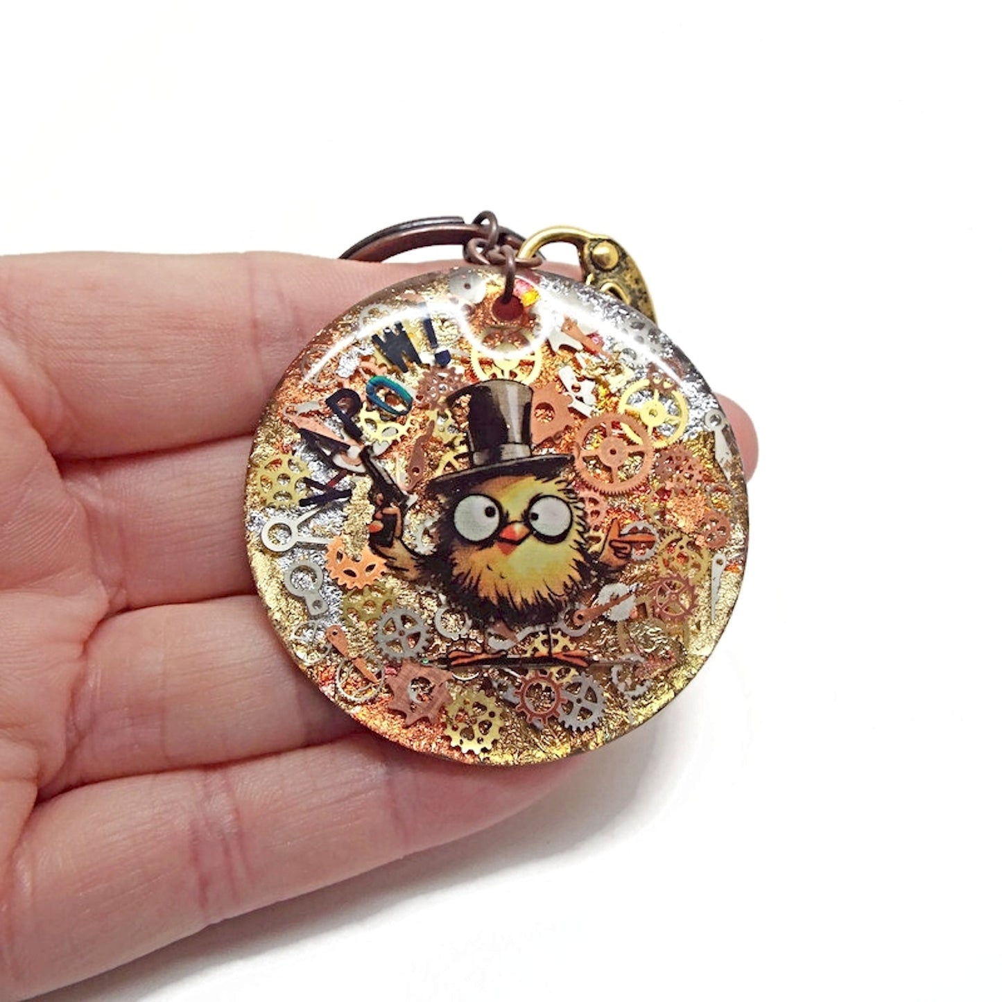 Funny Steampunk Bag Charm with Top Hat Bird