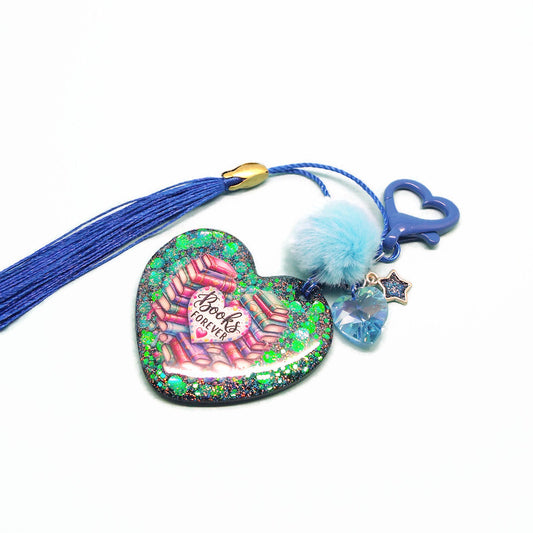 Book Lover Bag Charm or Keyring, Handmade with Resin