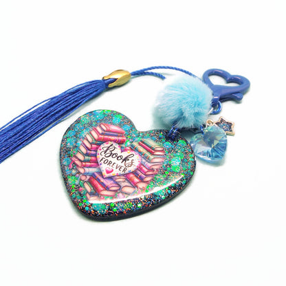 Book Lover Bag Charm or Keyring, Handmade with Resin