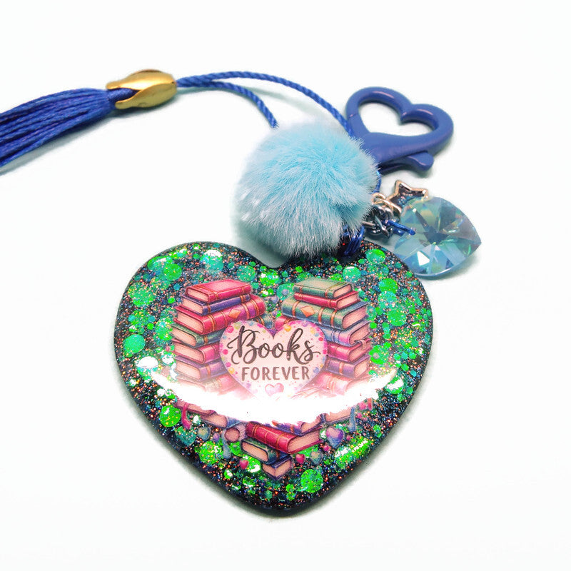 Book Lover Bag Charm or Keyring, Handmade with Resin
