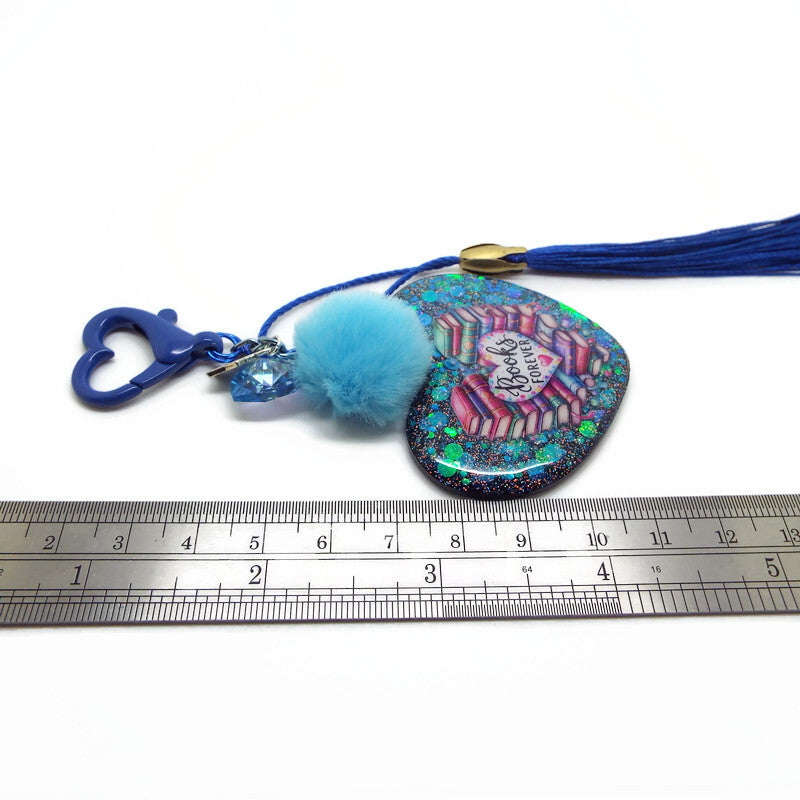Book Lover Bag Charm or Keyring, Handmade with Resin