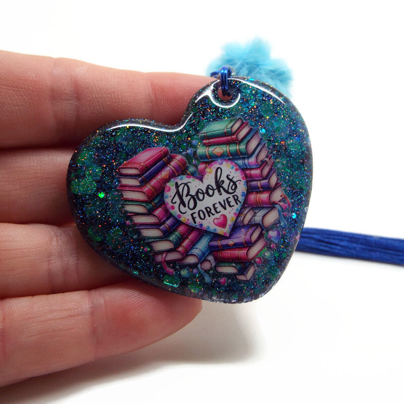 Book Lover Bag Charm or Keyring, Handmade with Resin