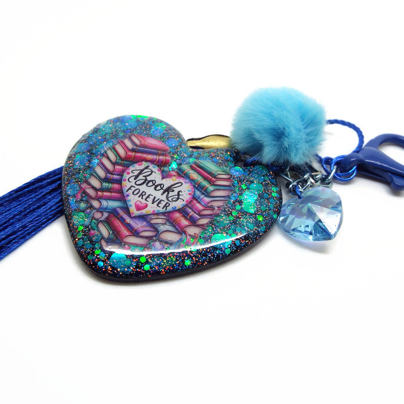 Book Lover Bag Charm or Keyring, Handmade with Resin