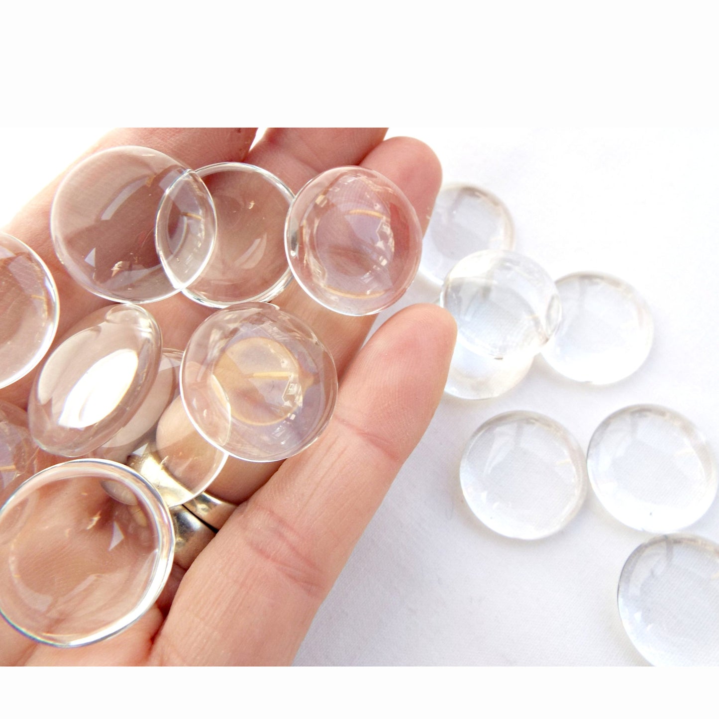 30mm Clear Glass Cabochons, Pack of 20, Flatback Domed for Jewellery