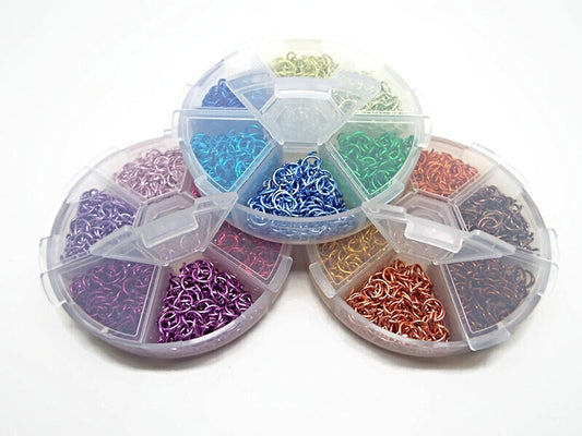 6MM BOXED JUMP RINGS in 3 Colour Mixes, Pink Purple, Blue Green & Gold Brown. Box of 1080 in 6 Colors