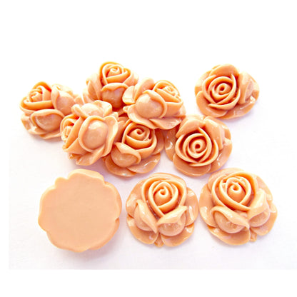 10 Peach Flower Cabochons, 27mm Resin Rose Cabs for Jewellery Making and Mixed Media Crafts