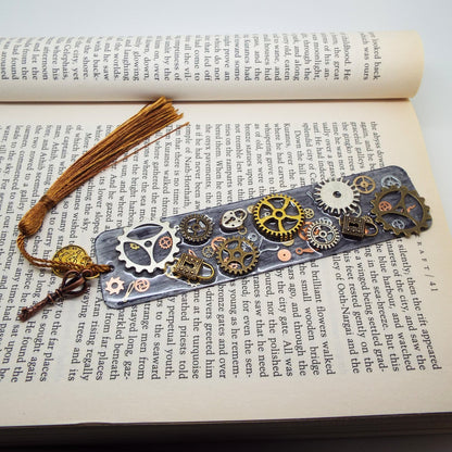 Steampunk Bookmark, Handmade with Resin and Metal Inclusions