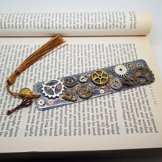 Steampunk Bookmark, Handmade with Resin and Metal Inclusions