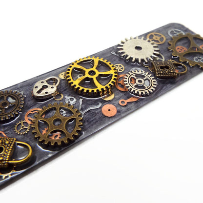 Steampunk Bookmark, Handmade with Resin and Metal Inclusions