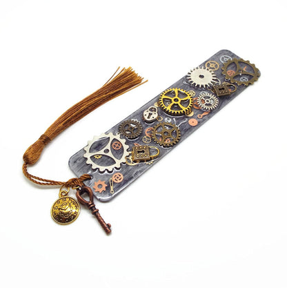 Steampunk Bookmark, Handmade with Resin and Metal Inclusions