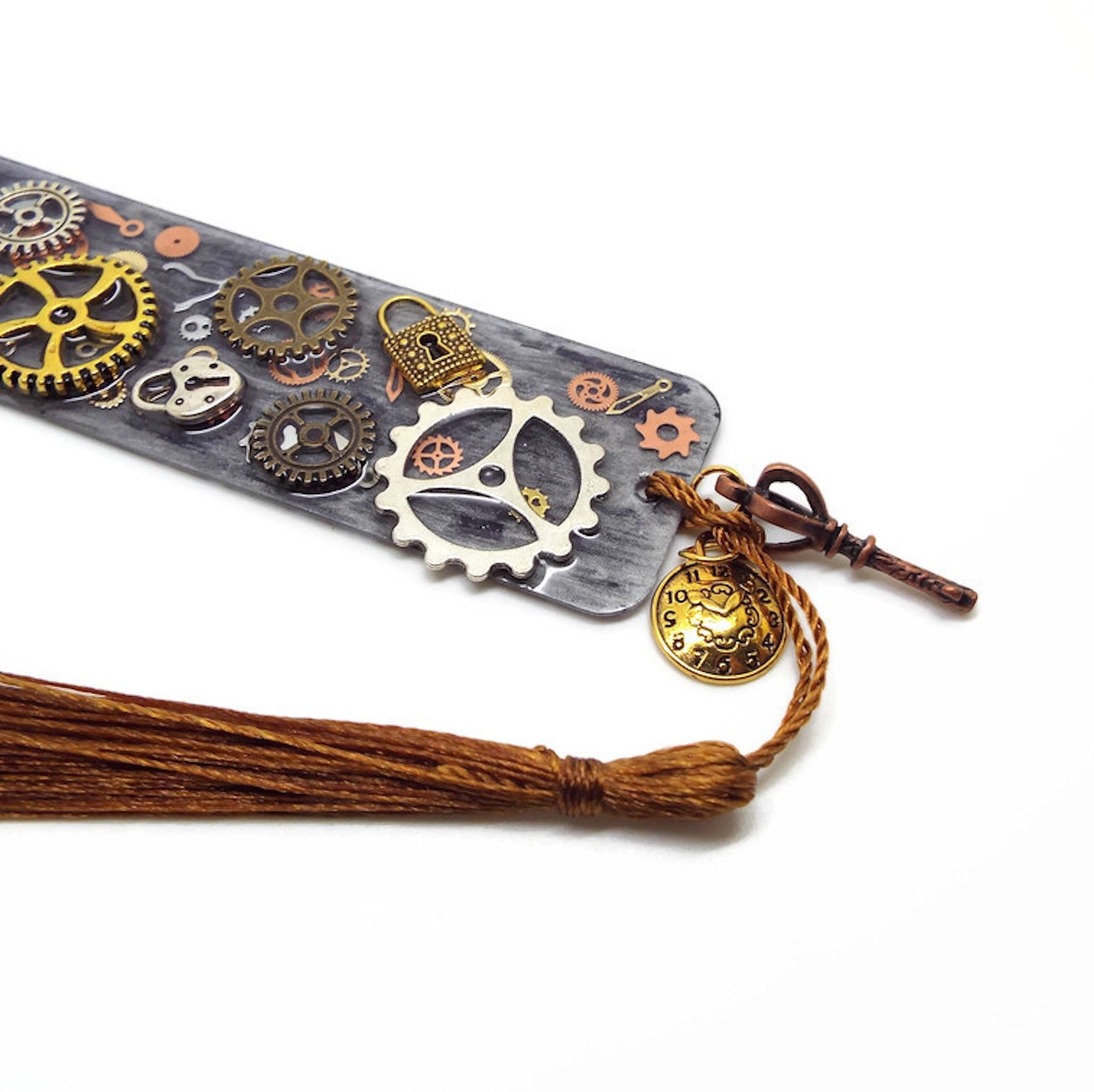 Steampunk Bookmark, Handmade with Resin and Metal Inclusions