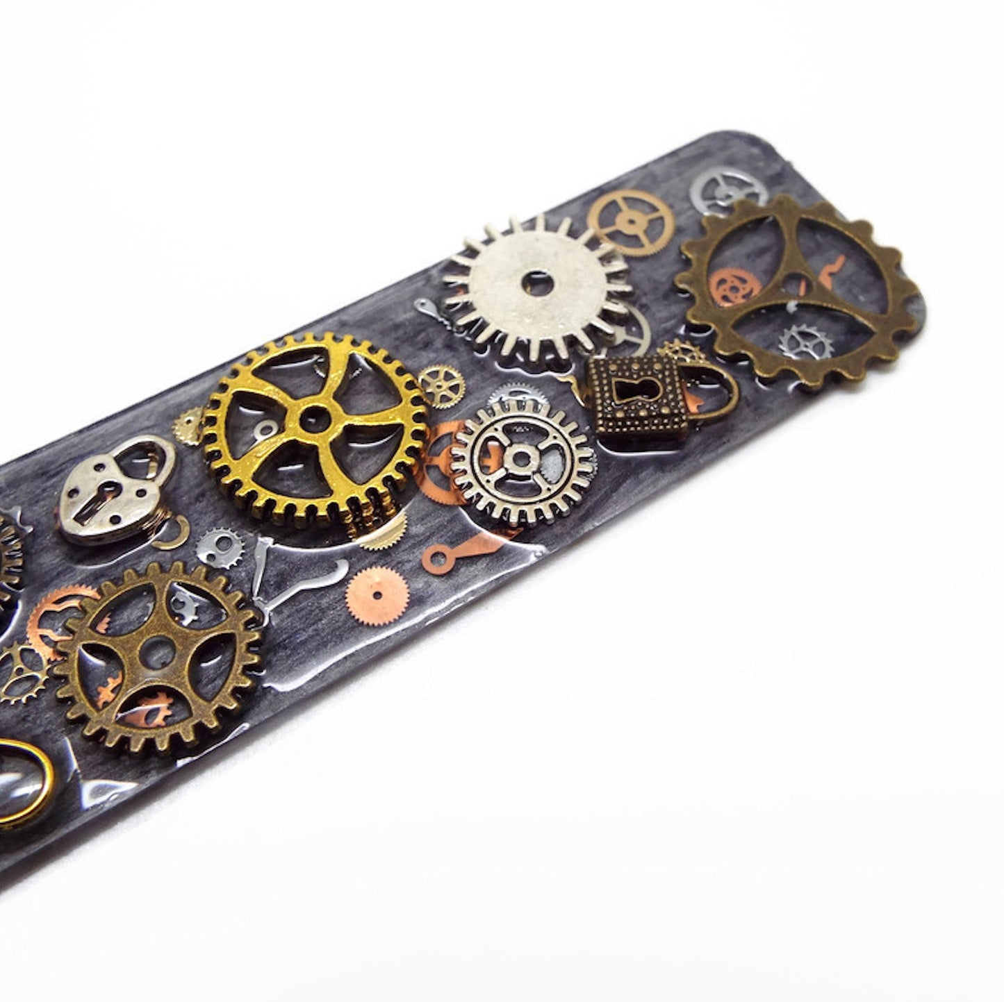 Steampunk Bookmark, Handmade with Resin and Metal Inclusions