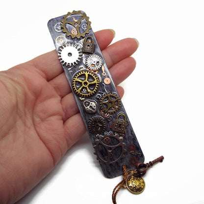 Steampunk Bookmark, Handmade with Resin and Metal Inclusions