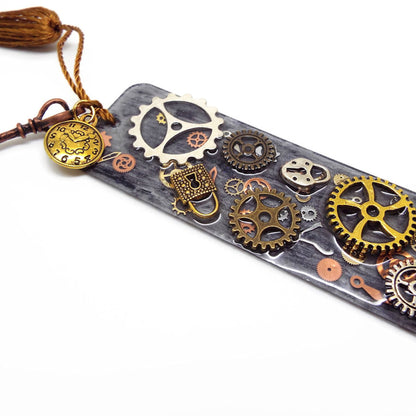 Steampunk Bookmark, Handmade with Resin and Metal Inclusions