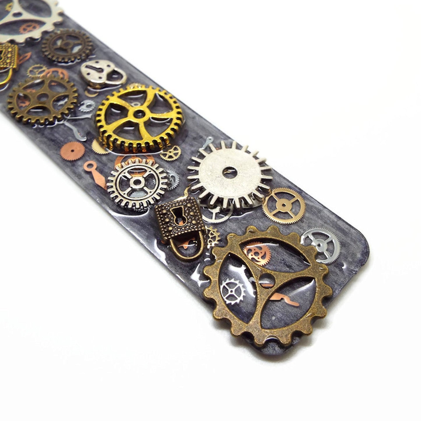 Steampunk Bookmark, Handmade with Resin and Metal Inclusions