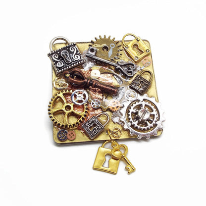 Handmade Steampunk Fridge Magnet, One of a Kind Decoration