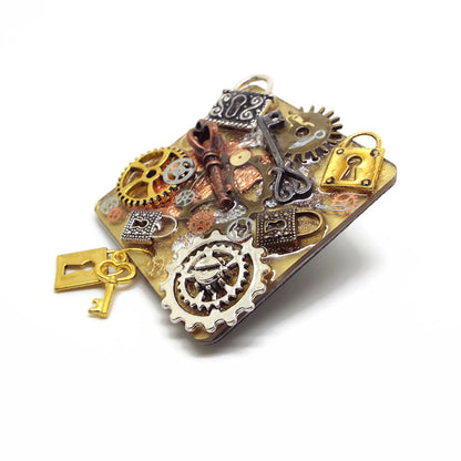 Handmade Steampunk Fridge Magnet, One of a Kind Decoration