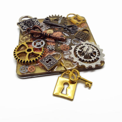 Handmade Steampunk Fridge Magnet, One of a Kind Decoration