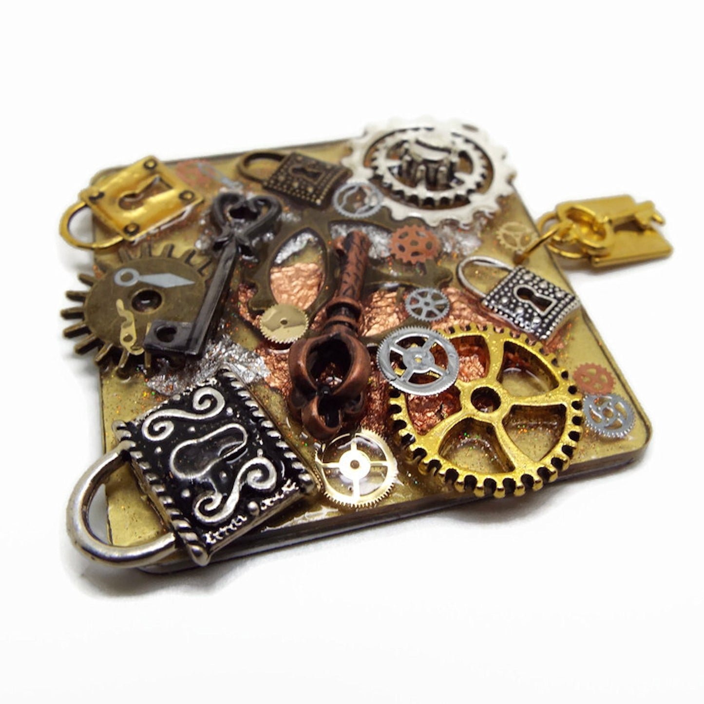 Handmade Steampunk Fridge Magnet, One of a Kind Decoration