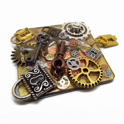 Handmade Steampunk Fridge Magnet, One of a Kind Decoration
