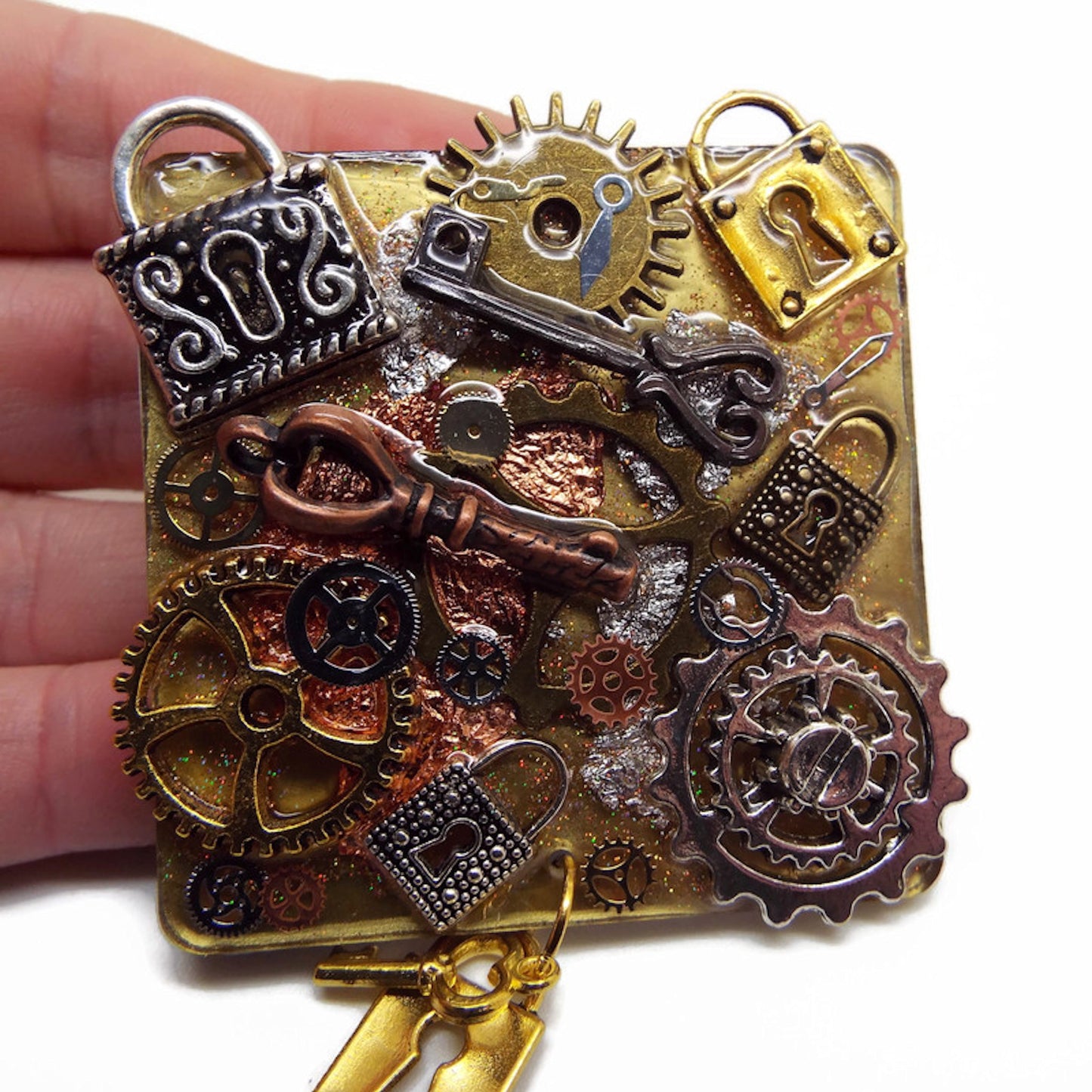 Handmade Steampunk Fridge Magnet, One of a Kind Decoration