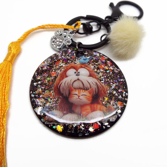 Dog and Kitten Bag Charm or Keyring, Handmade with Resin