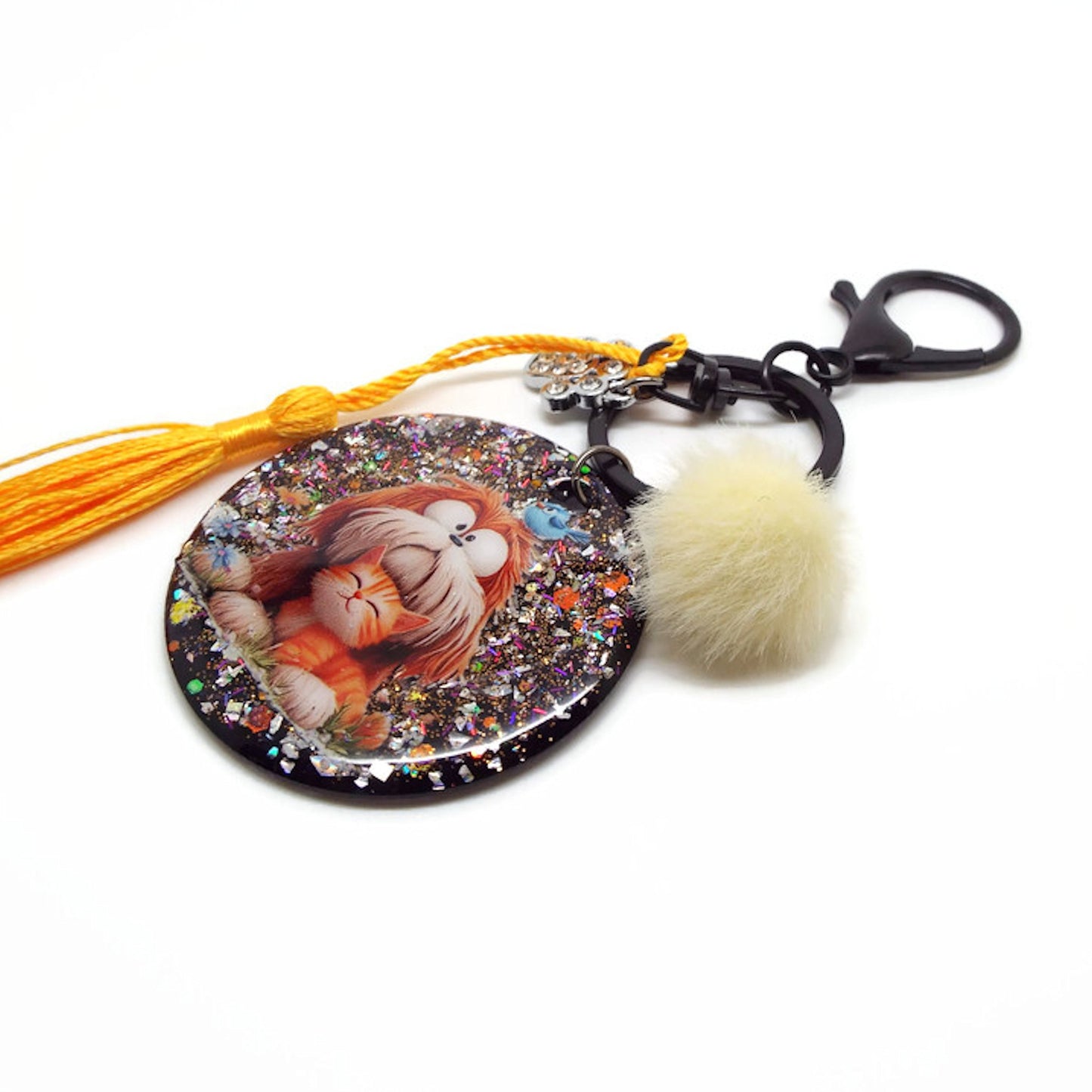Dog and Kitten Bag Charm or Keyring, Handmade with Resin