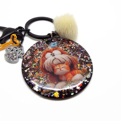Dog and Kitten Bag Charm or Keyring, Handmade with Resin