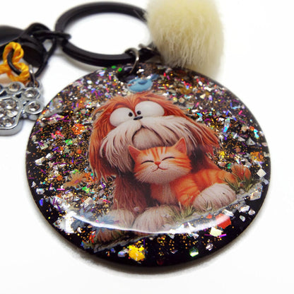 Dog and Kitten Bag Charm or Keyring, Handmade with Resin