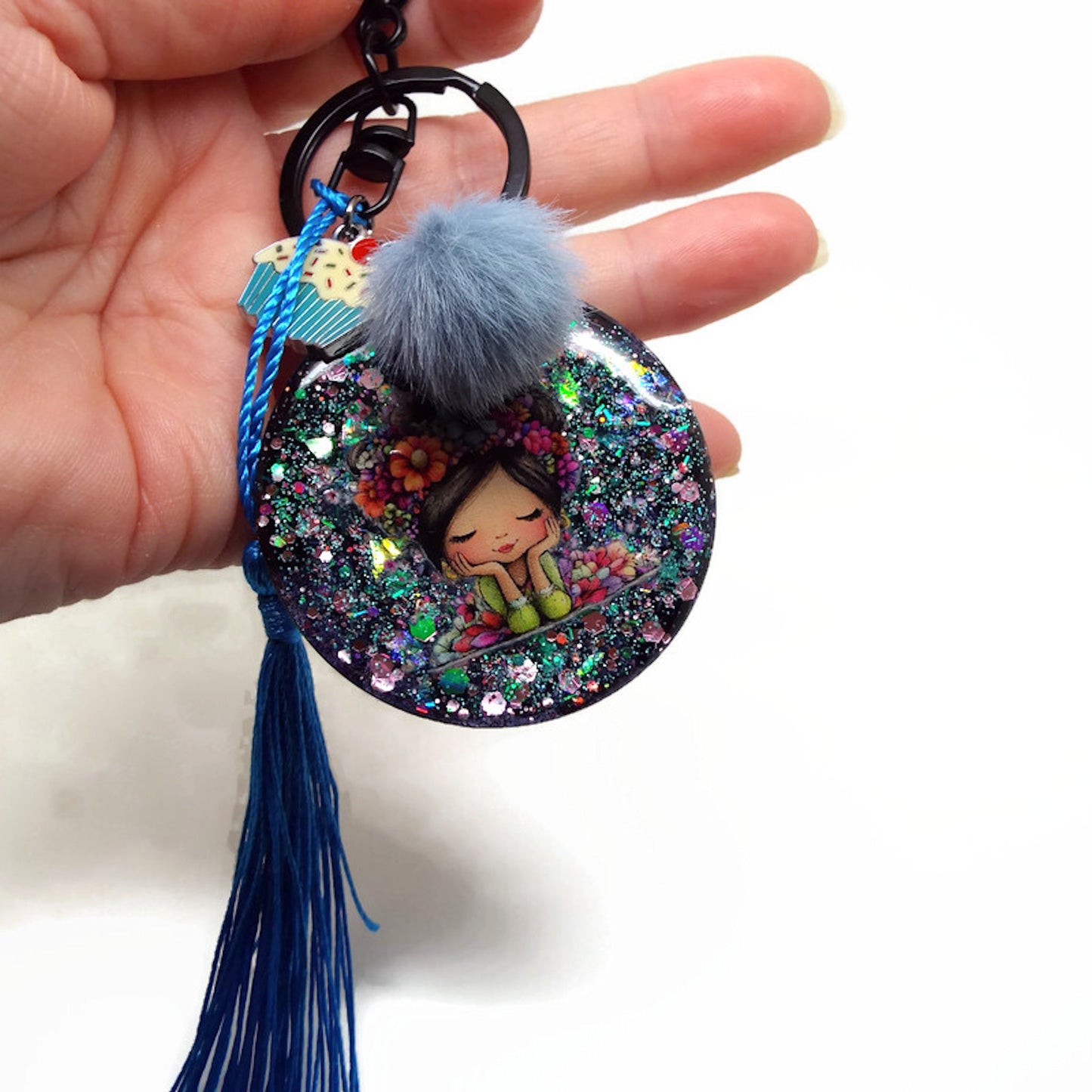 Handmade Bag Charm or Keyring with Flower Fairy Design