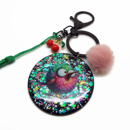 Fluffy Bird Keychain or Bag Charm, Handmade with Resin