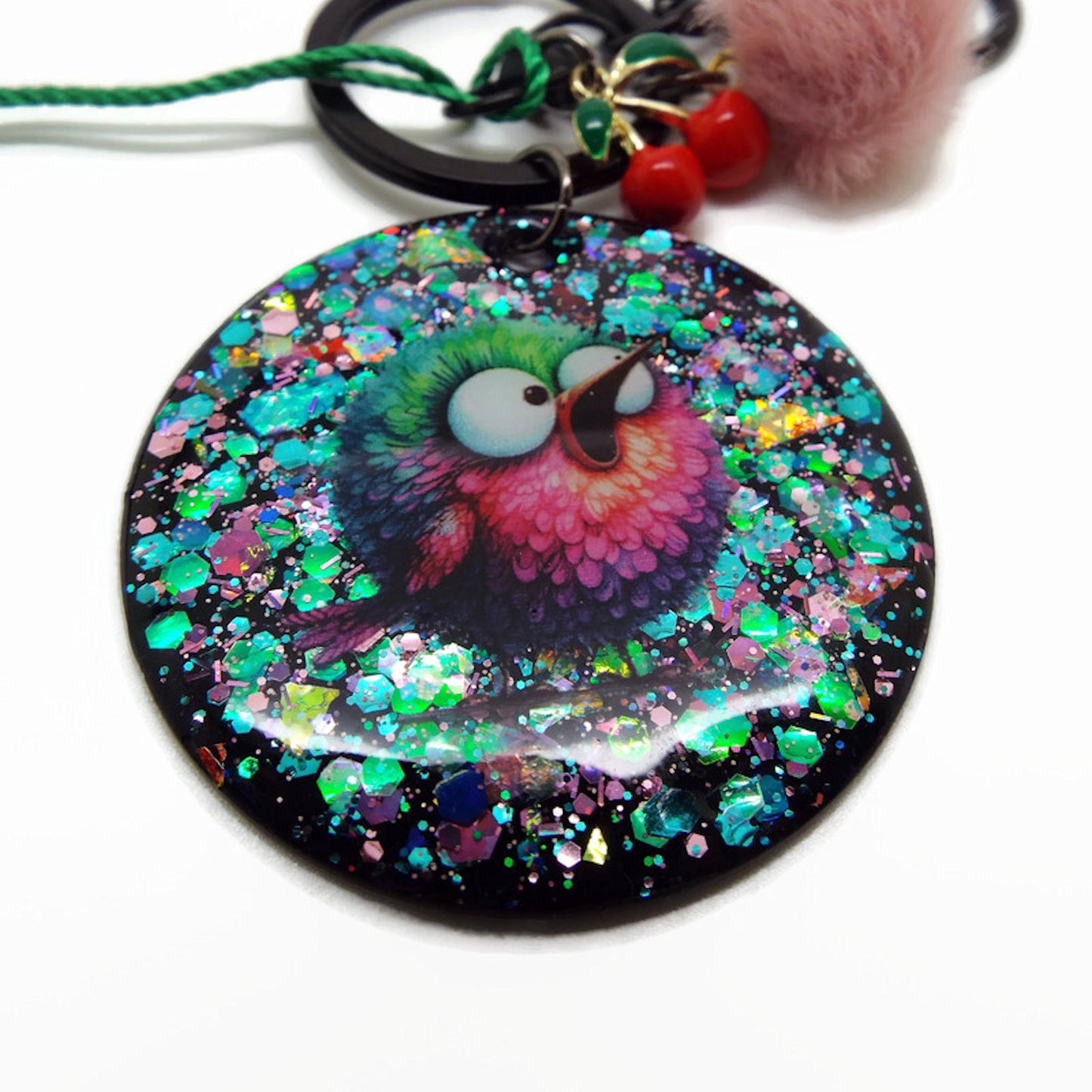Fluffy Bird Keychain or Bag Charm, Handmade with Resin
