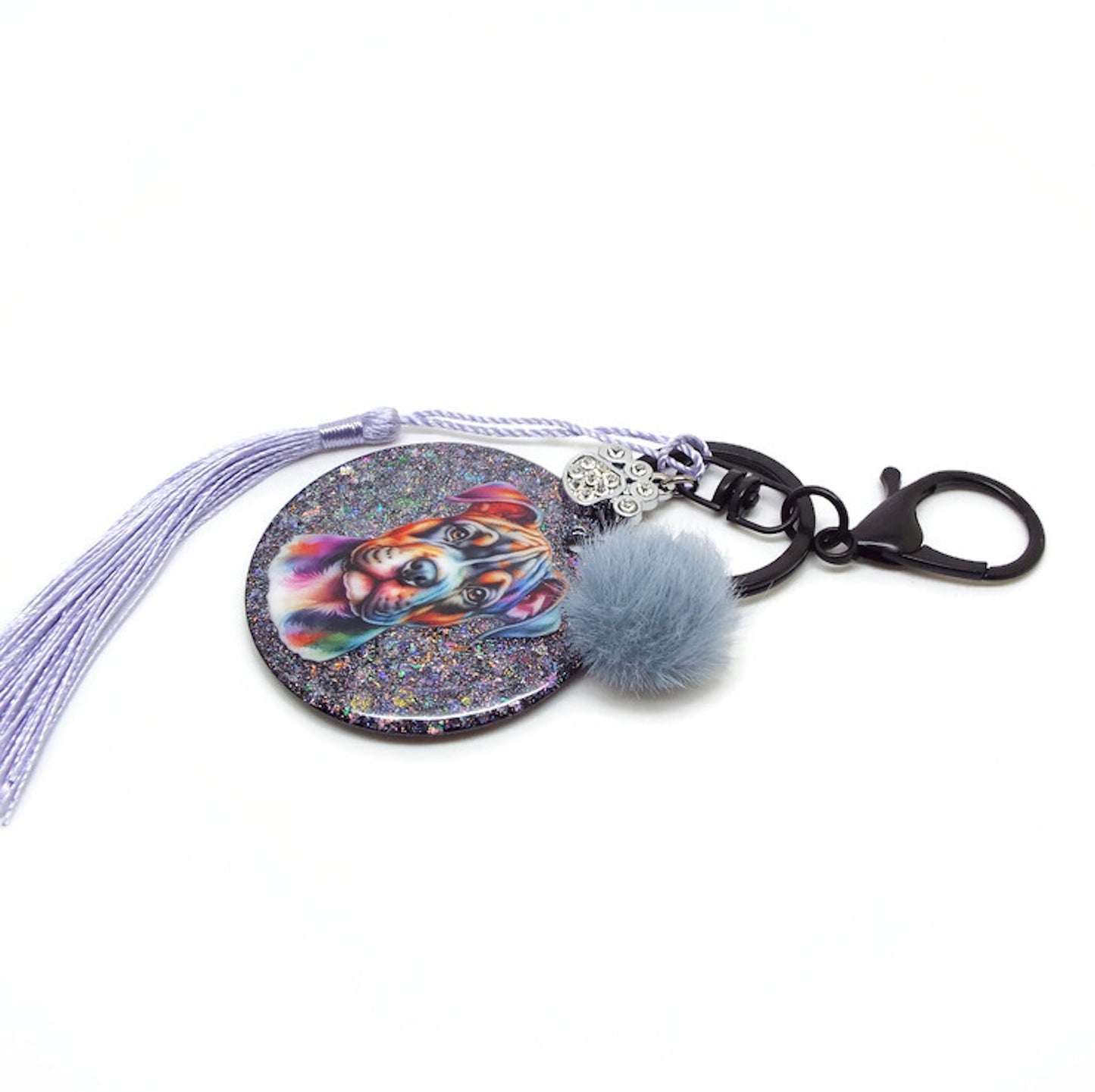 Rainbow Dog Keyring or Bag Charm, Handmade One of a Kind